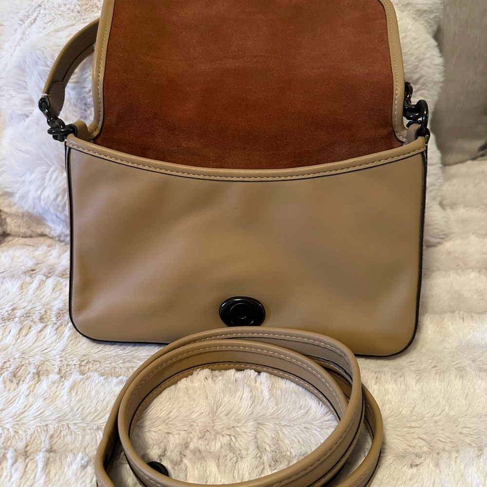 Coach Soft Tabby Suede and Leather Shoulder Bag in Tan with Black Hardware - Picture 2 of 14